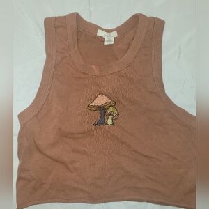 Full Tilt Tan Tank Top with Mushroom Design